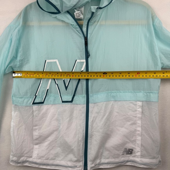 New Balance Running Windbreaker Jacket Womens Small Aqua White Full Zip Hooded - Picture 5 of 9